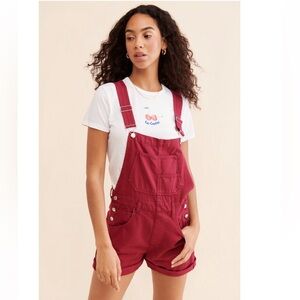 Free People x We The Free Ziggy Denim Overall Shorts in Red/Maroon